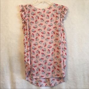 LOFT Pink Floral Ruffle Shirt Sleeve Blouse Top